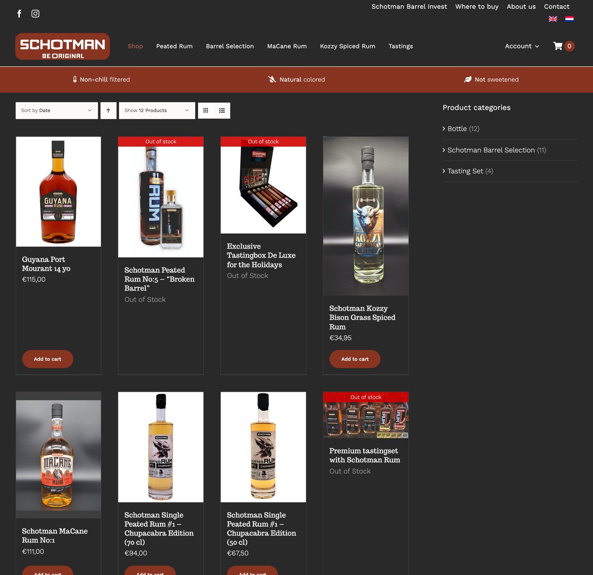 The Schotman shop with its product listing